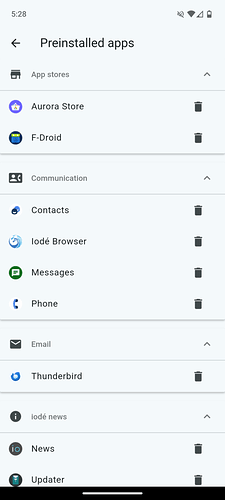 iodéOS setup - preinstalled apps